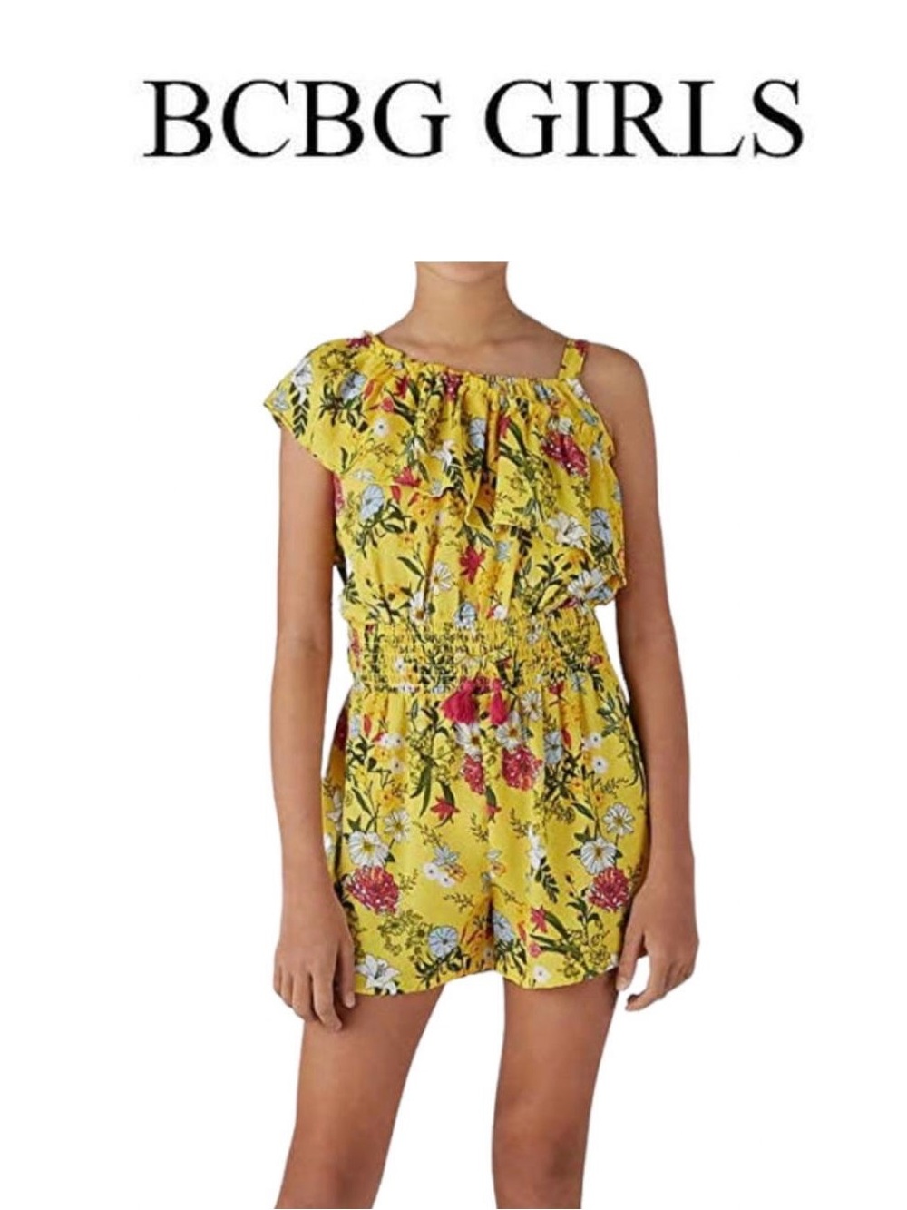 BCBGirls Yellow Floral One-Shoulder Romper